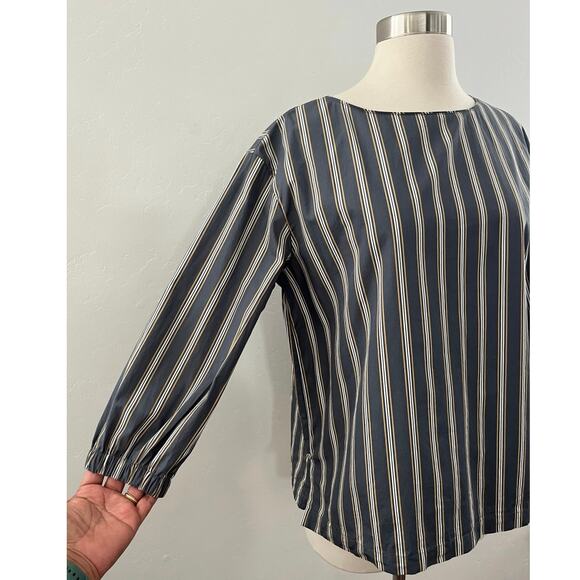 Lafayette 148 New York Striped Top 3/4 Sleeve Business Casual Cotton Gray Small - Picture 4 of 9